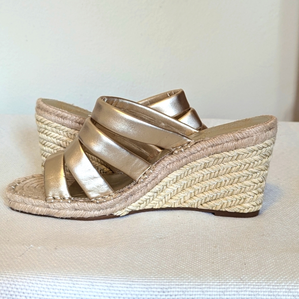 Vince Camuto Metallic Gold Espadrille Slide Sandals - Picture 4 of 9